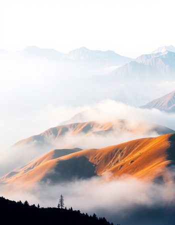 Mountain landscape in the morning mist.