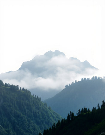 Mountain landscape with clouds and fog. Caucasus Mountains, Georgia.の写真素材