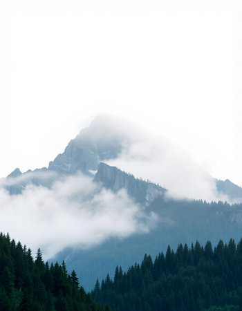 Mountain landscape with clouds and fog on the top of the mountain