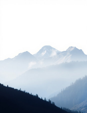 mountain landscape with fog in the morning, beautiful photo digital pictureの写真素材