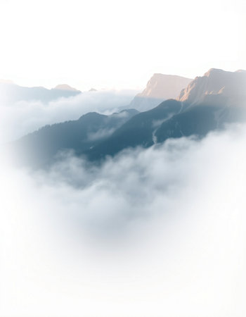 Mountains in the clouds. Landscape of mountains in the fog.