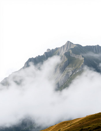 Mountains in clouds. Caucasus, Dombai region, Russiaの写真素材