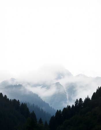 Mountain landscape with fog on the top of the mountain, Italy