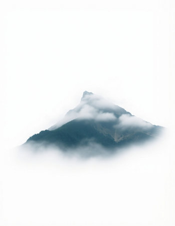 Mountains in the fog, isolated on a white background. Landscape.の写真素材