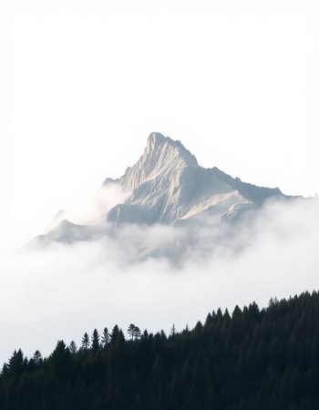 Mountain landscape with fog and clouds in the italian alpsの写真素材