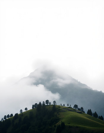 Beautiful landscape in the mountains with fog and clouds at sunrise.の写真素材