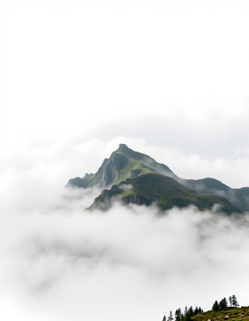 Mountain landscape in the clouds. Caucasus, Dombay.