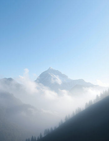 Foggy morning in the swiss alps, Switzerland.