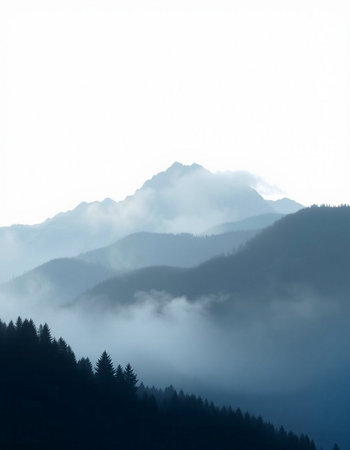 Beautiful foggy mountains in the morning, Abkhazia
