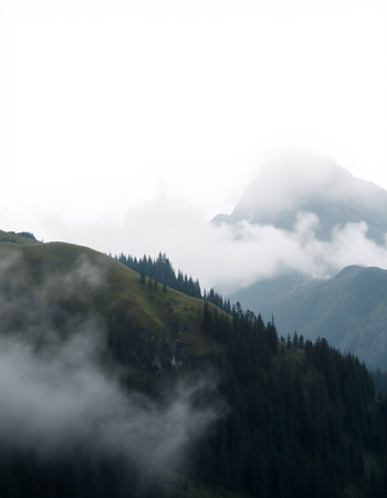Foggy mountain landscape in the Dolomites, Italy.の写真素材