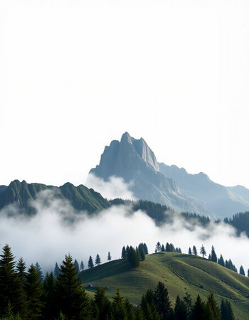 Mountain landscape with fog and clouds. Dolomites, Italyの写真素材