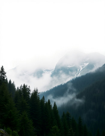 Mountains and forest on a foggy day. Caucasus, Russia