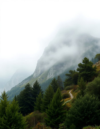 Mountain landscape with fog and clouds in the italian alps