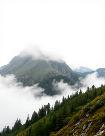 Mountain landscape with fog in the italian dolomitesの写真素材