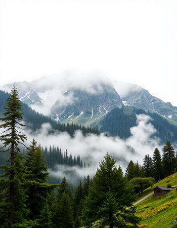 Beautiful mountain landscape with fog in the italian alps.の写真素材