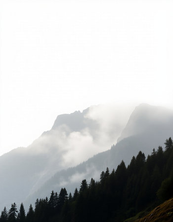 Mountain landscape with fog and mist in the italian alpsの写真素材