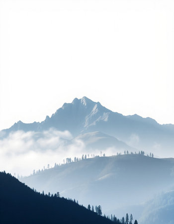 Mountain landscape with fog in the morning. Crimea, Ukraine.