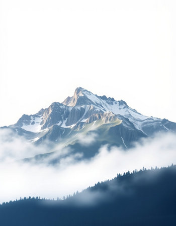 Mountain landscape with snow and fog.の写真素材