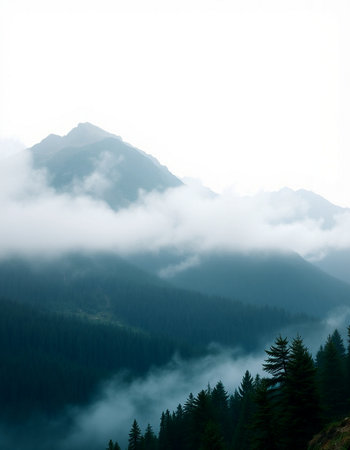 Foggy mountains in the morning. Mountain landscape in the fog.