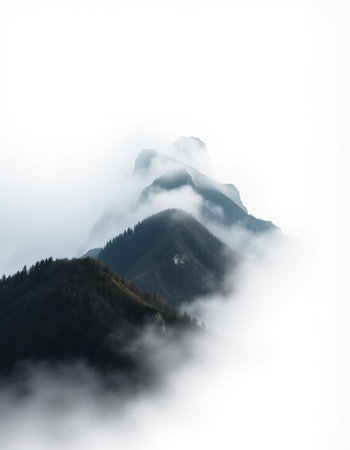 Mountains in the fog. Carpathians, Ukraine, Europeの写真素材