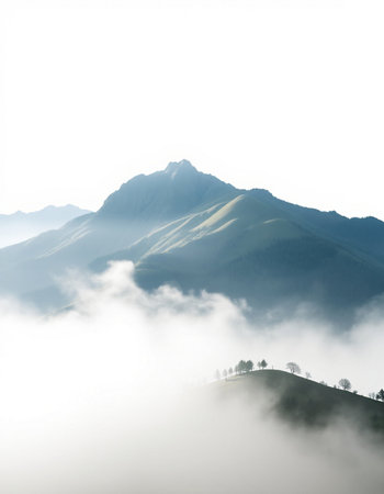 Mountain landscape with fog in the morning.