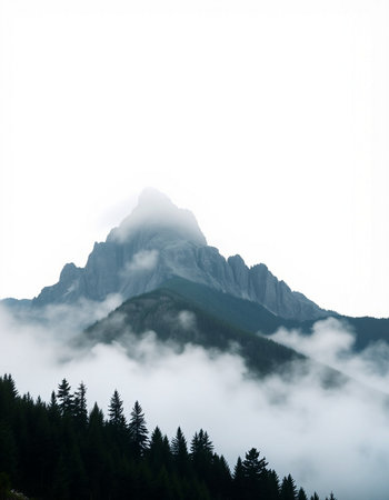 Mountains in the fog, Dolomites, South Tyrol, Italyの写真素材
