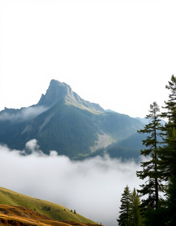 Foggy morning in the mountains. Dolomites, Italyの写真素材