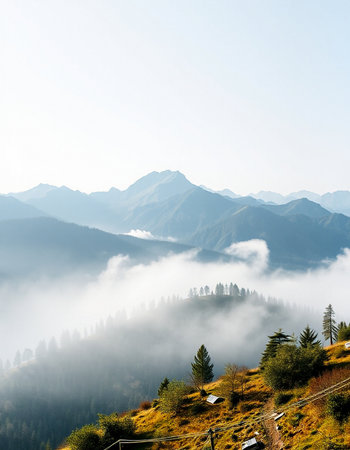Morning fog in the mountains. Caucasus, Georgia, Europe. Beauty world.の写真素材