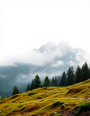 mountain landscape with fog in the italian dolomitesの写真素材