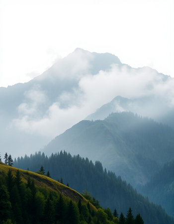 beautiful mountain landscape in the morning mist. Carpathians, Ukraine