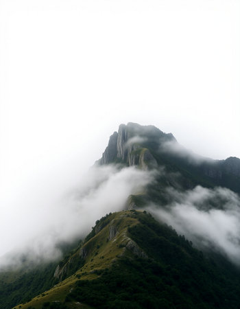 Mountain landscape in a foggy day, closeup of photo