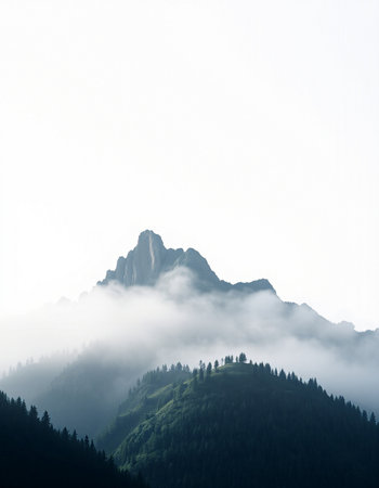 Mountains in the fog. Caucasus, Dombay, Russia