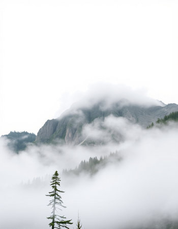 Mountains in the clouds in the fog. Altai, Siberia, Russia