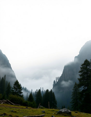 Mountain landscape with fog and clouds in the Dolomites, Italy