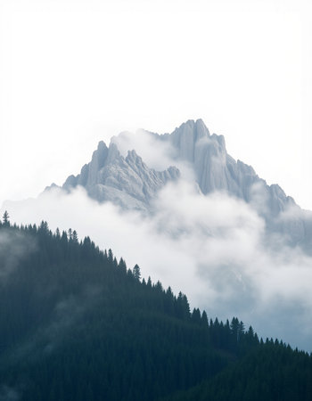 Mountain landscape with clouds and fog. Dolomites, Italyの写真素材