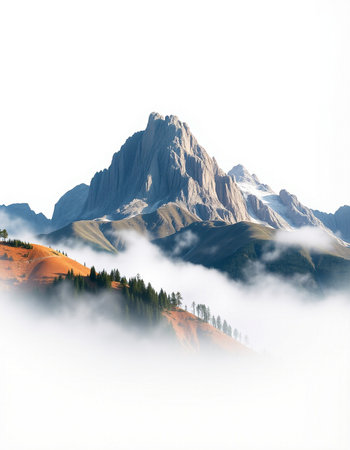 Mountain landscape with clouds and fog. Dolomites, Italyの写真素材