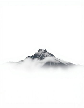 Mountains in the clouds on a white background. Isolate.
