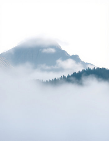 Foggy mountain landscape in the morning, Caucasus, Russia.