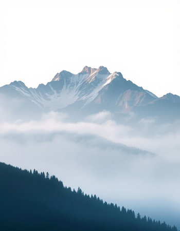 Mountain landscape with fog in the morning. Caucasus, Georgia.