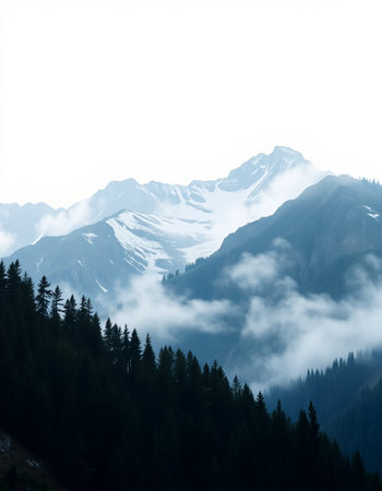 Mountains in the clouds. Beautiful mountain landscape in the morning.