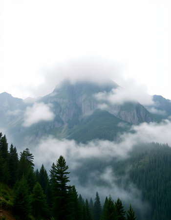 Mountain landscape in the clouds. Caucasus, Dombay.