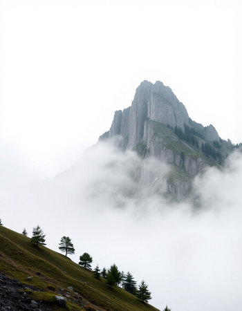 Mountain landscape in the clouds. Dolomites, Italy.