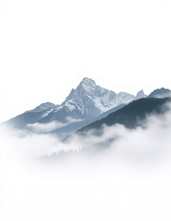 Mountain landscape with snow and fog. Caucasus Mountains, Georgia.の写真素材