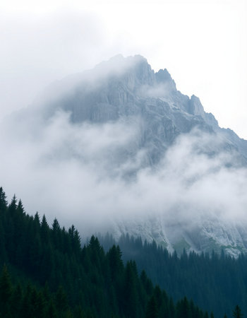 Mountain landscape with fog in the italian Dolomites.の写真素材