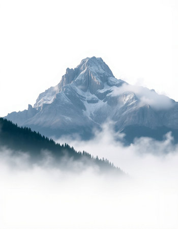 Mountains in the clouds on a foggy day.