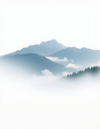 Mountains in the fog.  Mountain range in the fog.の写真素材