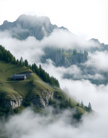 Foggy mountains in the Dolomites, South Tyrol, Italy