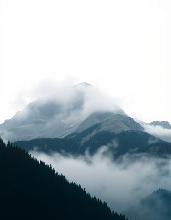 Mountains in the fog. Caucasus, Dombay, Russiaの写真素材