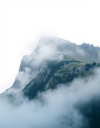 Mountain landscape with clouds and fog.の写真素材