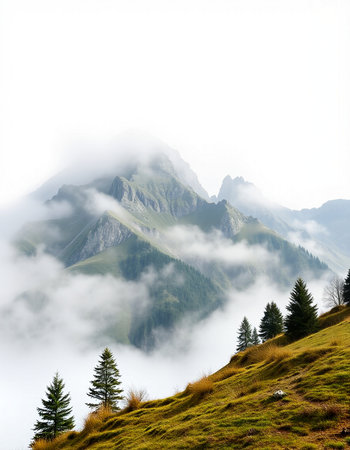 Foggy mountain landscape in Dolomites, Veneto, Italy